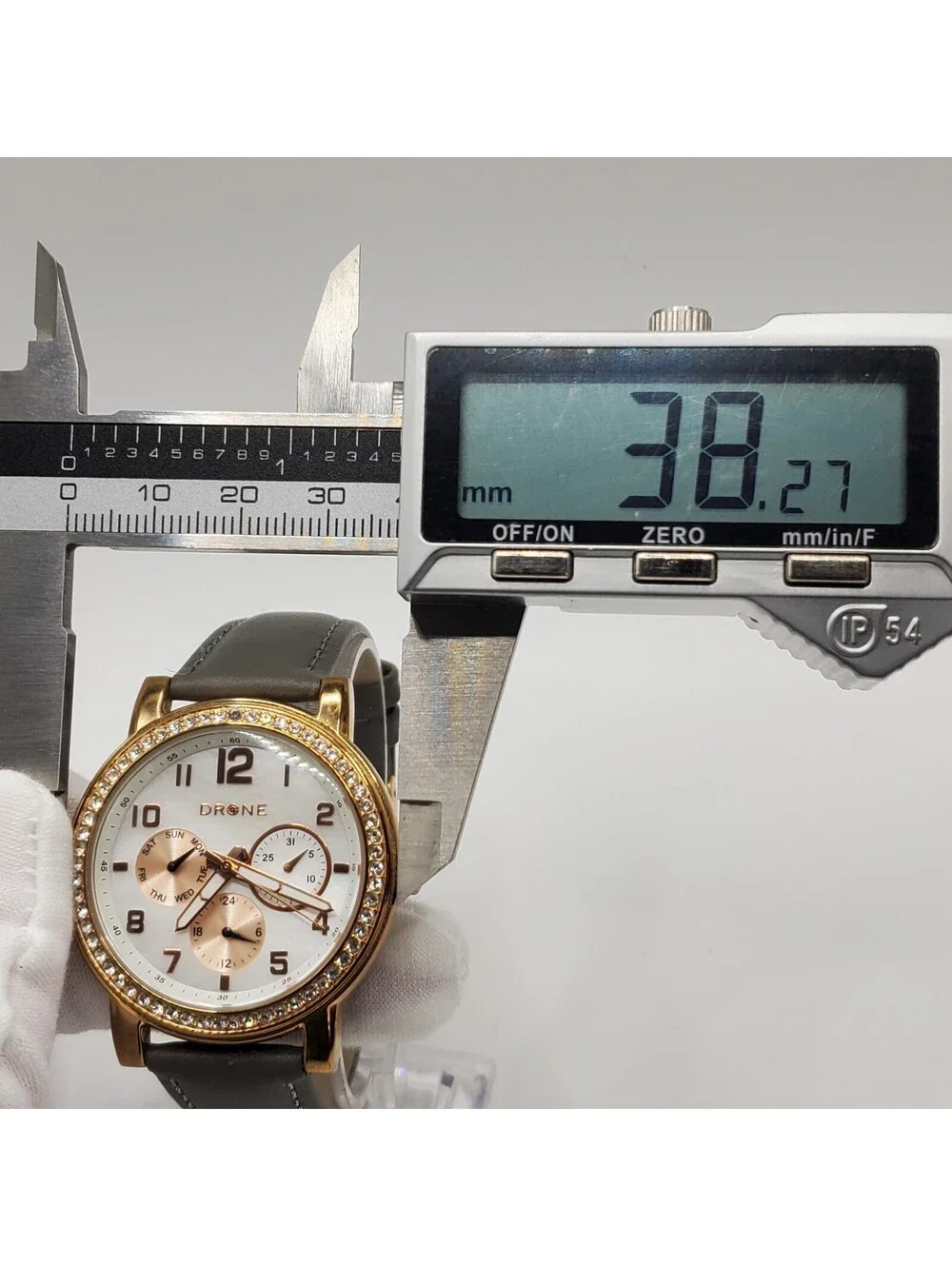 Drone Rhinestone Rose Gold Womens 38mm Multifunction Watch New Battery